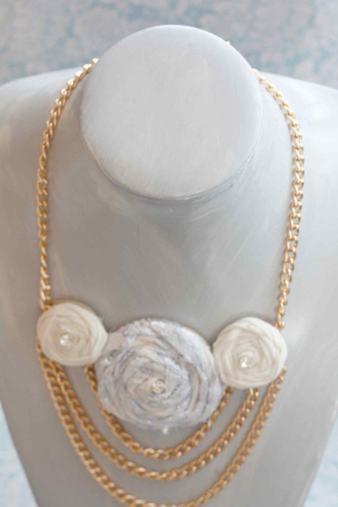 Chain Necklace using the Rolled Rose Fabric Flower Tutorial