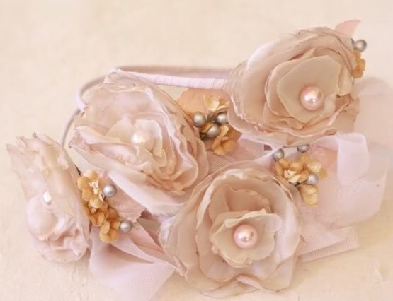 Fluffy Cabbage Rose Fabric Flower Tutorial was used to make this headband fascinator